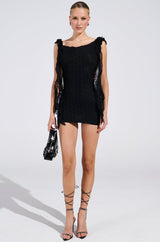 NEVER BASIC RUFFLED MESH MINI DRESS IN BLACK