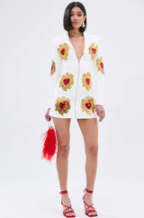 GLISTENING IN GOLD BLAZER DRESS IN WHITE