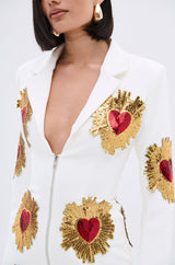 GLISTENING IN GOLD BLAZER DRESS IN WHITE