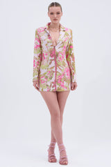 PRETTY IN PINK BROCADE BLAZER DRESS