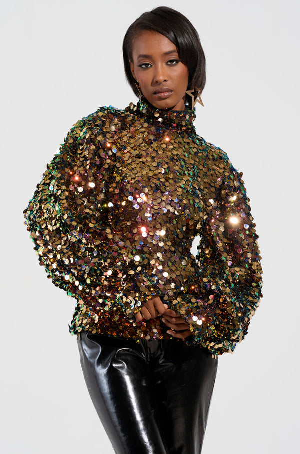 PARTY STARTER SEQUIN LONG SLEEVE BLOUSE