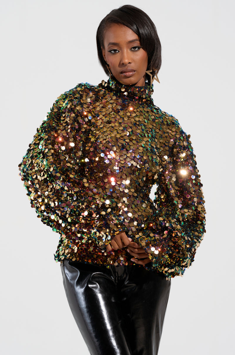 PARTY STARTER SEQUIN LONG SLEEVE BLOUSE