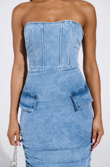 ASH STRAPLESS MAXI DRESS IN DENIM