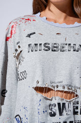 THAT GIRL IS POISON DISTRESSED CREW NECK SWEATSHIRT