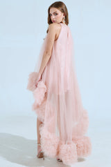 ARI TULLE RUFFLE HIGH LOW MINI DRESS IN BLUSH