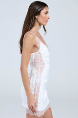 SHOW US WHAT YOU GOT SATIN MINI DRESS IN WHITE
