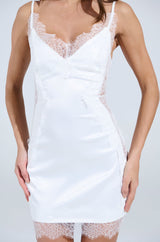 SHOW US WHAT YOU GOT SATIN MINI DRESS IN WHITE