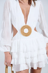 ON ISLAND TIME RUFFLED MINI DRESS-WHITE