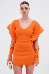 OFF TO BRUNCH KNIT MINI DRESS IN ORANGE