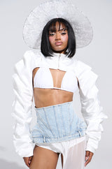 CORA SATIN BOLERO IN WHITE