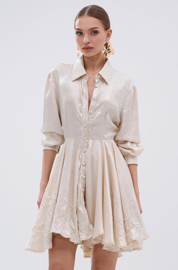 THE IT GIRL IVORY METALLIC MINI DRESS