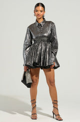 THE IT GIRL SILVER METALLIC MINI DRESS
