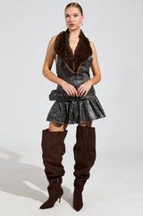 STEPPING OUT PU FUR TRIM MINI DRESS