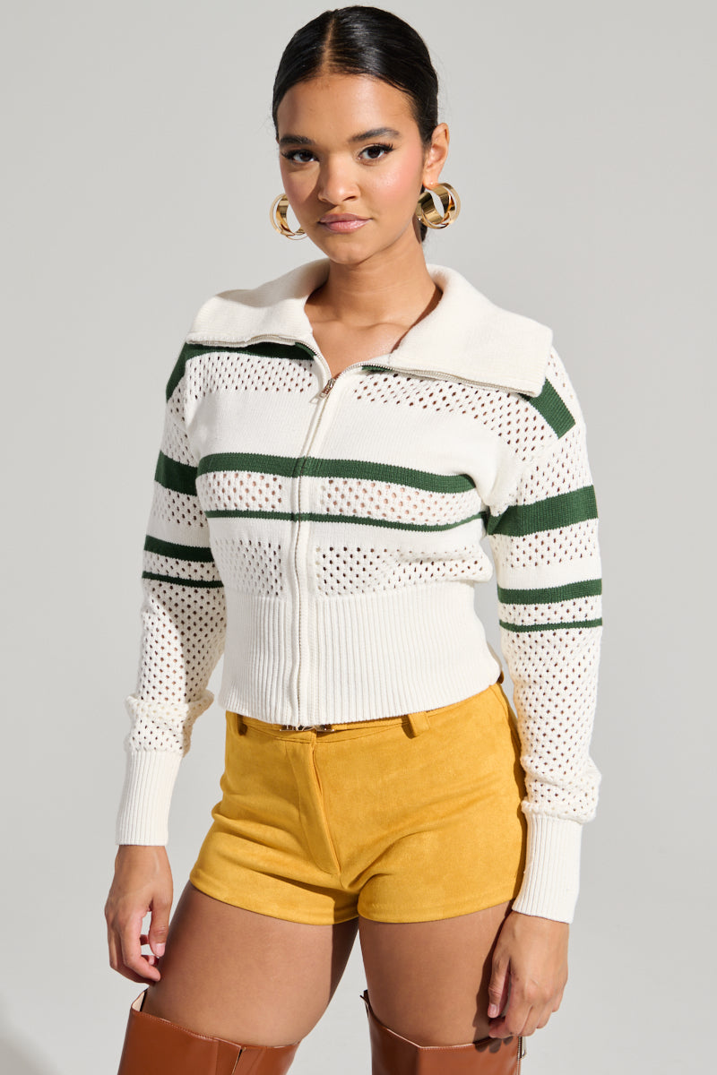 IVY LEAGUE STRIPED ZIP UP SWEATER