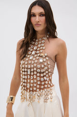 ICY GIRL RHINESTONE EMBELLISHED TOP IN GOLD