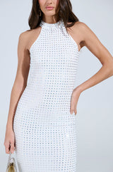 TAKE ME OUT RHINESTONE MIDI DRESS