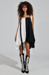 CUTIE GIRL POPLIN MINI BLACK AND WHITE DRESS WITH BOW DETAILS