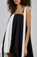 CUTIE GIRL POPLIN MINI BLACK AND WHITE DRESS WITH BOW DETAILS