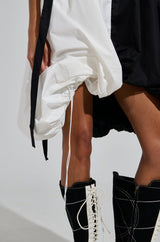 CUTIE GIRL POPLIN MINI BLACK AND WHITE DRESS WITH BOW DETAILS