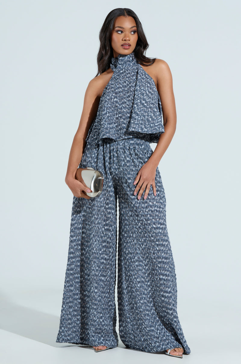MULTI TEXTURED SLEEVELESS PEPLUM TOP