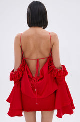 CHIC AF RUFFLE MINI DRESS IN RED