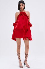 CHIC AF RUFFLE MINI DRESS IN RED