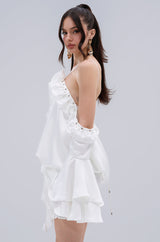CHIC AF RUFFLE MINI DRESS IN WHITE