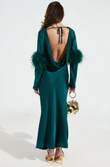 CARRIE FEATHER SLEEVE MAXI DRESS