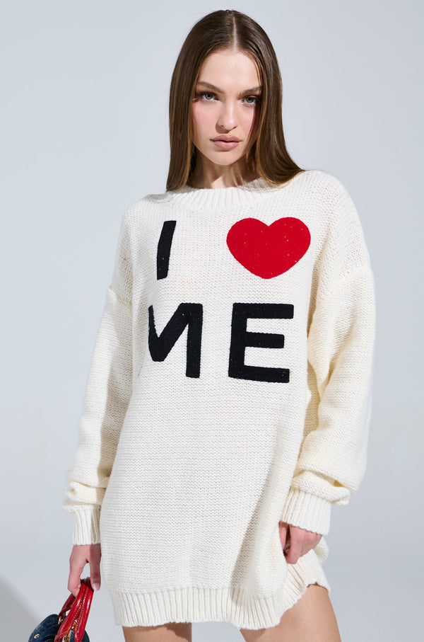 LOVE MYSELF PRINTED SWEATER DRESS