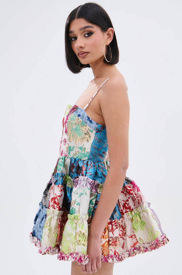 STAND OUT BROCADE MINI DRESS