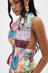 MIXED FEELINGS BROCADE HALTER BLOUSE