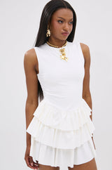 EVERYDAY UNIFORM RUFFLED MINI DRESS IN IVORY