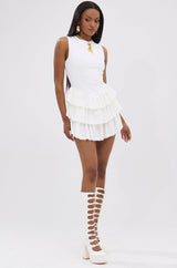 EVERYDAY UNIFORM RUFFLED MINI DRESS IN IVORY