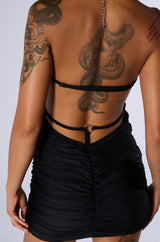 PUT A RING ON IT RUCHED MINI DRESS WITH HARDWARE