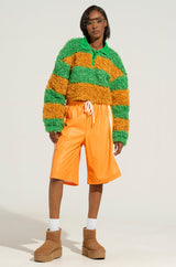 IN MY FEELINGS STRIPE POLO SWEATSHIRT IN GREEN