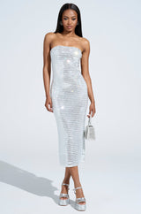 CAN'T SHINE BRIGHTER THAN ME RHINESTONE MIDI DRESS IN WHITE