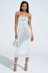 CAN'T SHINE BRIGHTER THAN ME RHINESTONE MIDI DRESS IN WHITE