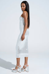 CAN'T SHINE BRIGHTER THAN ME RHINESTONE MIDI DRESS IN WHITE