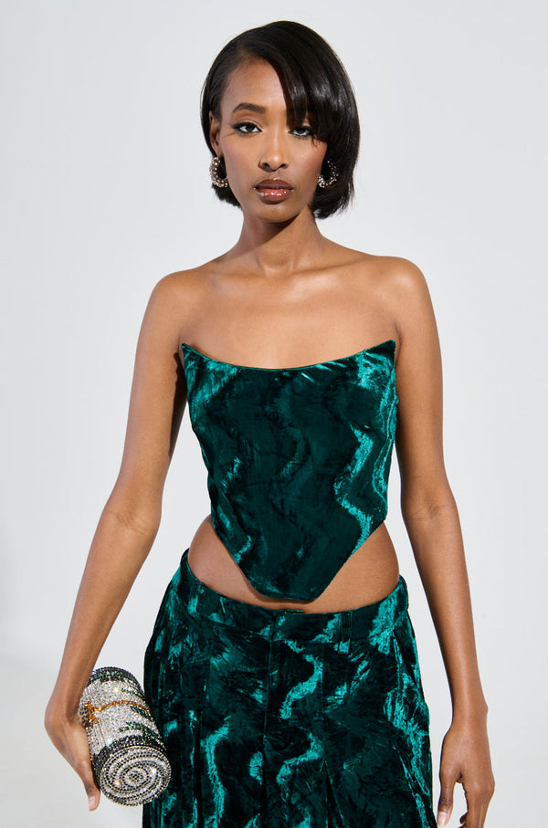GREEN WITH ENVY VELVET CORSET TOP