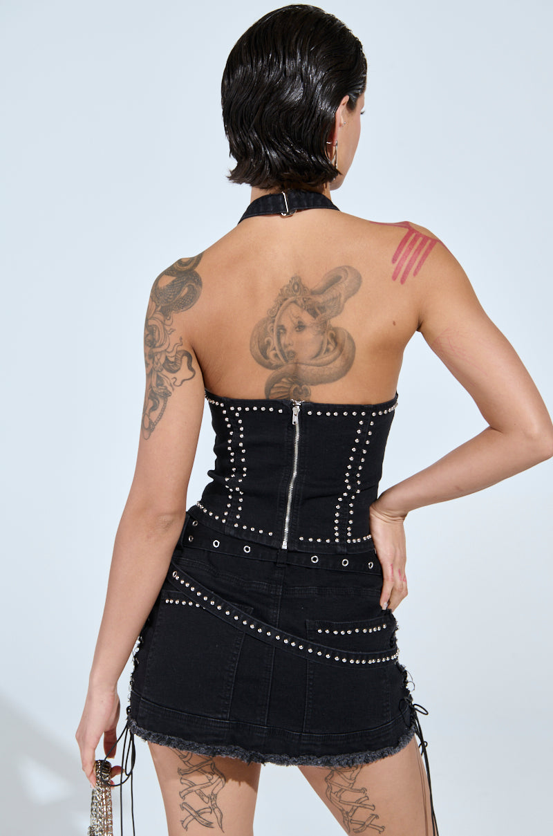 CATCH ME AFTER MIDNIGHT STUDDED CORSET TOP