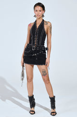 CATCH ME AFTER MIDNIGHT STUDDED CORSET TOP
