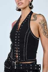 CATCH ME AFTER MIDNIGHT STUDDED CORSET TOP
