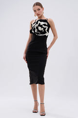 MAYBE SOMEDAY MIDI DRESS WITH FLOWER APPLIQUE