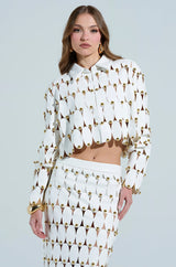 THE SNEAK PEEK STUDDED PU CROP CARDIGAN IN WHITE