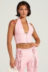 FLASHING LIGHTS FAUX LEATHER TOP