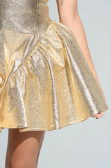 BEEN BUSY GOLD METALLIC MINI DRESS