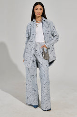 NEVER LOSE ME DISTRESSED BUTTON DOWN LIGHT BLUE DENIM SHIRT