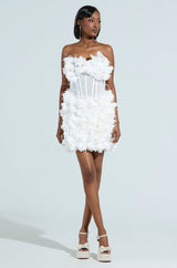 ON BROADWAY FEATHER AND FLOWER MINI DRESS