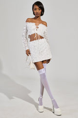 SWEET ESCAPE OFF THE SHOULDER LACE UP BLOUSE IN WHITE