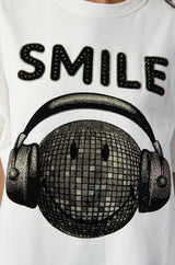 SMILE RHINESTONE DETAIL OVERSIZED TSHIRT IN WHITE